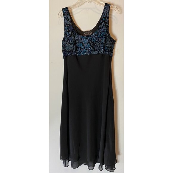 Alex Evenings Sleeveless Dress Black Blue Paisley Velvet Bolero Jacket Size 14 P - Picture 4 of 16